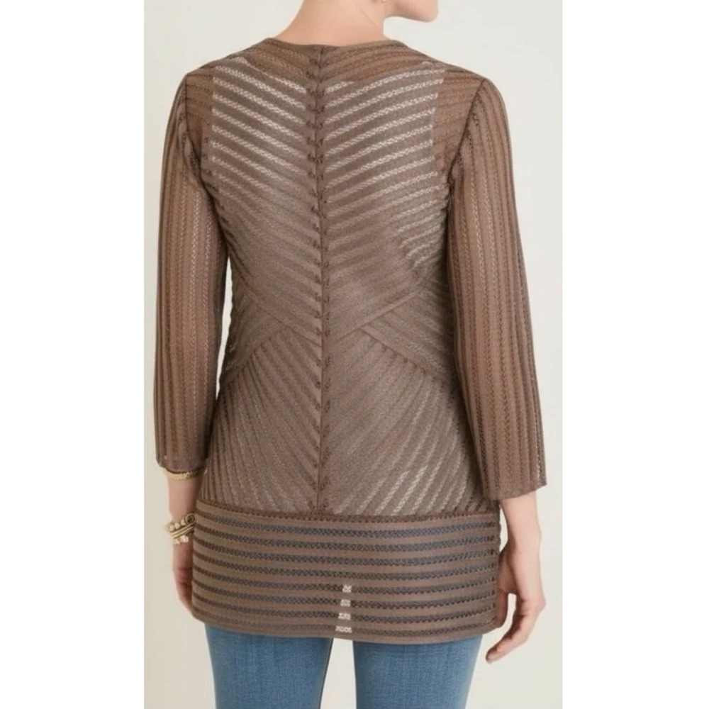 Chico's Travelers Size 1 (8/10) Deep Taupe Novelty Stripe Jacket Ribbon Mesh